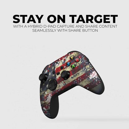 Tattered Flag Custom X-Box Controller Wireless Compatible with X-Box One/X-Box Series X/S Proudly Customized in USA with Permanent HYDRO-DIP Printing (NOT JUST a SKIN)