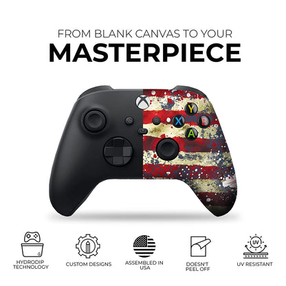 Tattered Flag Custom X-Box Controller Wireless Compatible with X-Box One/X-Box Series X/S Proudly Customized in USA with Permanent HYDRO-DIP Printing (NOT JUST a SKIN)